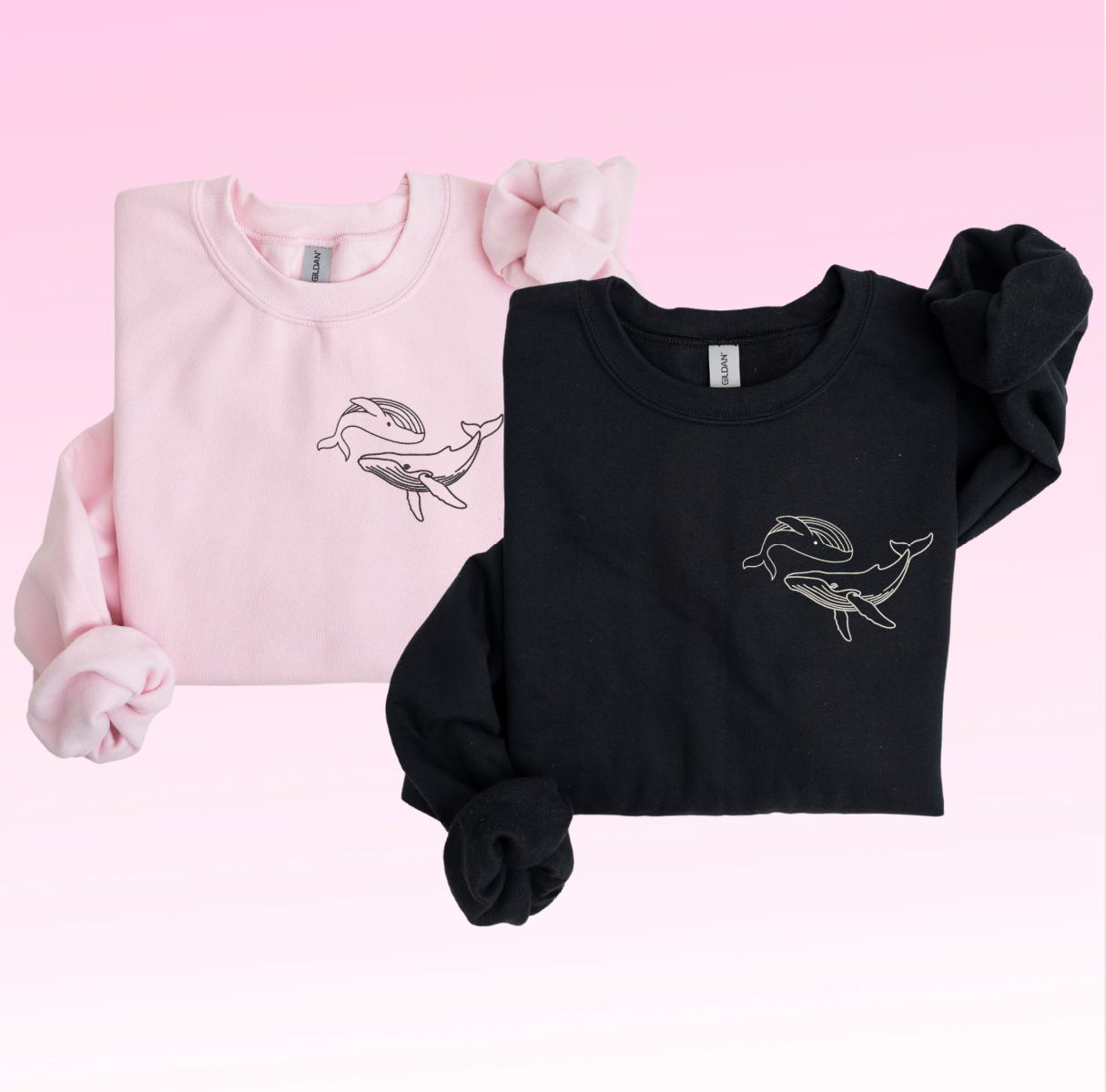 Whale Love Matching Embroidery Set - custom sleeves &amp; roman numerals under design option