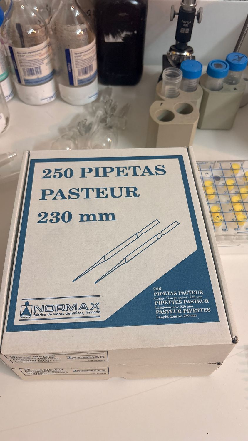 Pipetas Pasteur. Alquiler caja de 250 pipetas de laboratorio.
