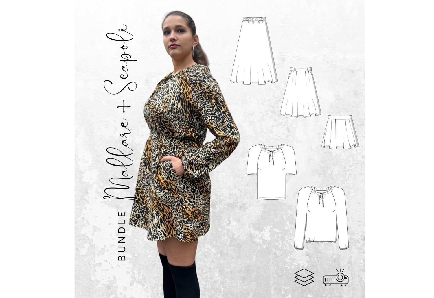 BUNDLE Schnittmuster PDF Ebook Shirt SCAPOLI Gr. 34-56 + Rock  MALLARE Gr. 32-56