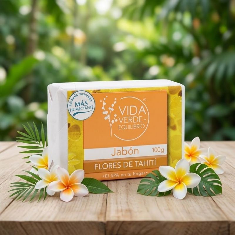 Jabón Artesanal Flores de Tahití – Vida Verde y E (100 g)