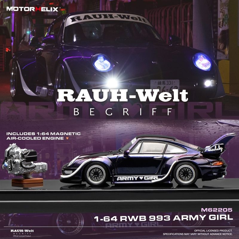 1:64 Motorhelix - 1993 Porsche 911 993 RWB Rauh Welt Army Girl Coupe - Purple