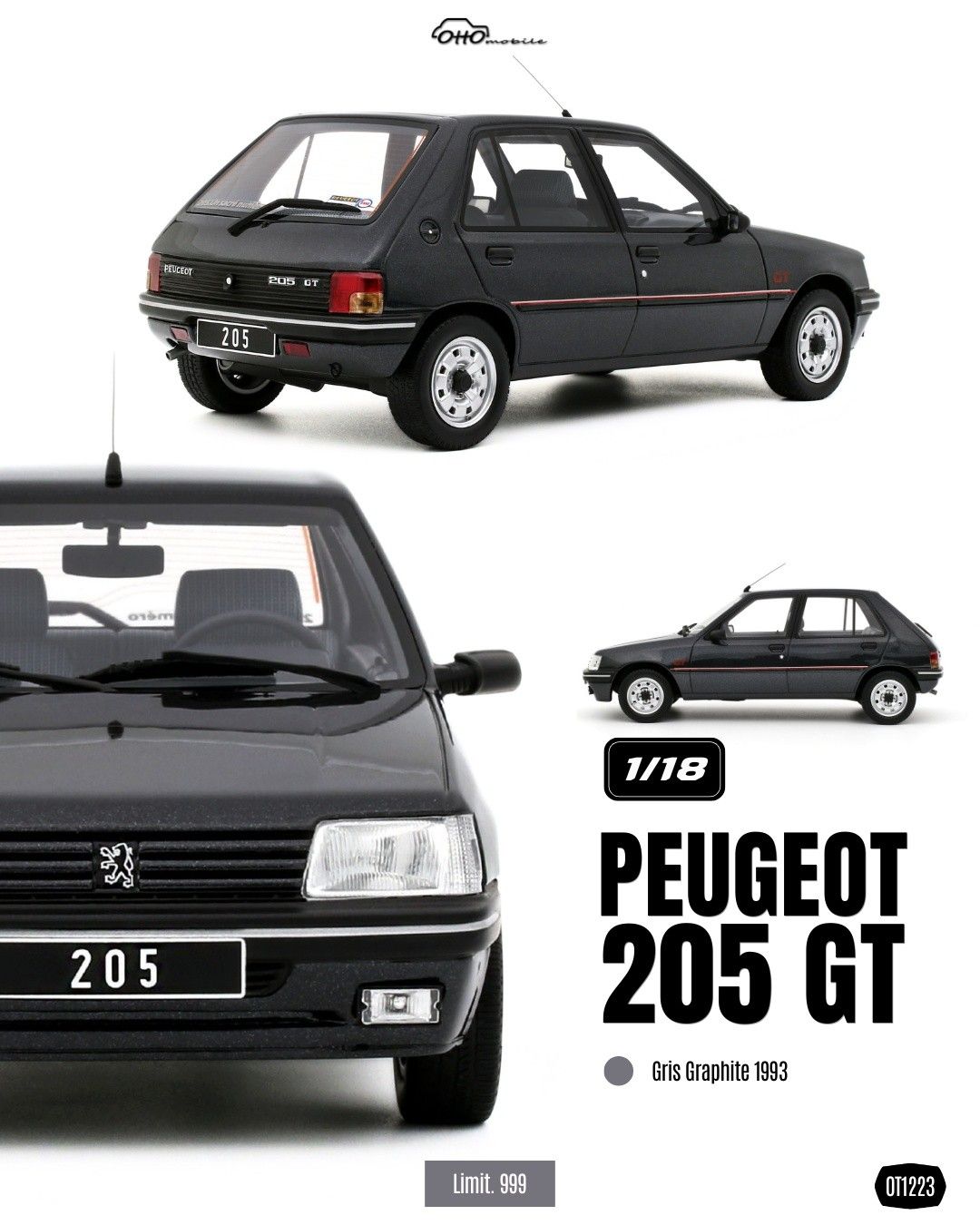 1:18 Otto Mobile - 1993 Peugeot 205 GT gris graphite