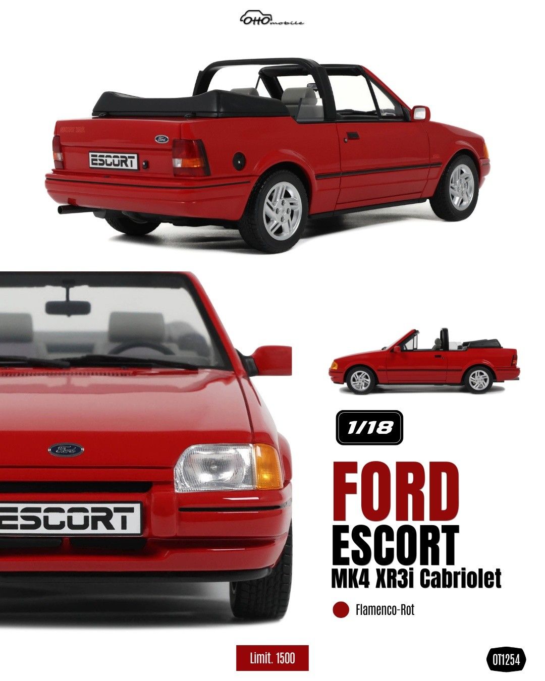 1:18 Otto Mobile - 1986 Ford Escort MK4 XR31 Cabriolet Red