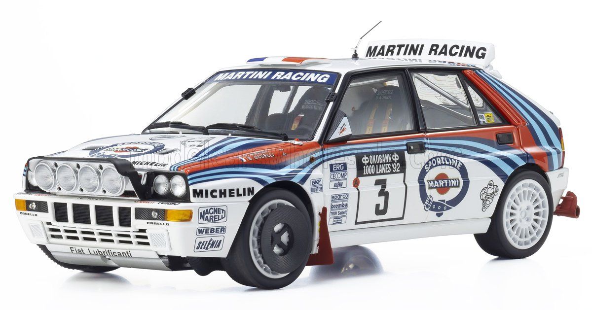 1:18 Kyosho - Lancia Delta HF Integrale Evoluzione Martini #3 Winner Rally 1000 Lakes 1992 D. Auriol - B. Occelli