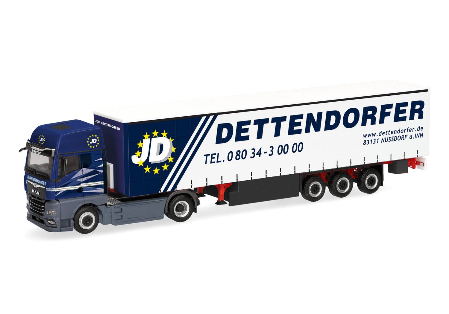1:87 Herpa - MAN eTGX GX Gardinenplanen-Sattelzug "Dettendorfer"