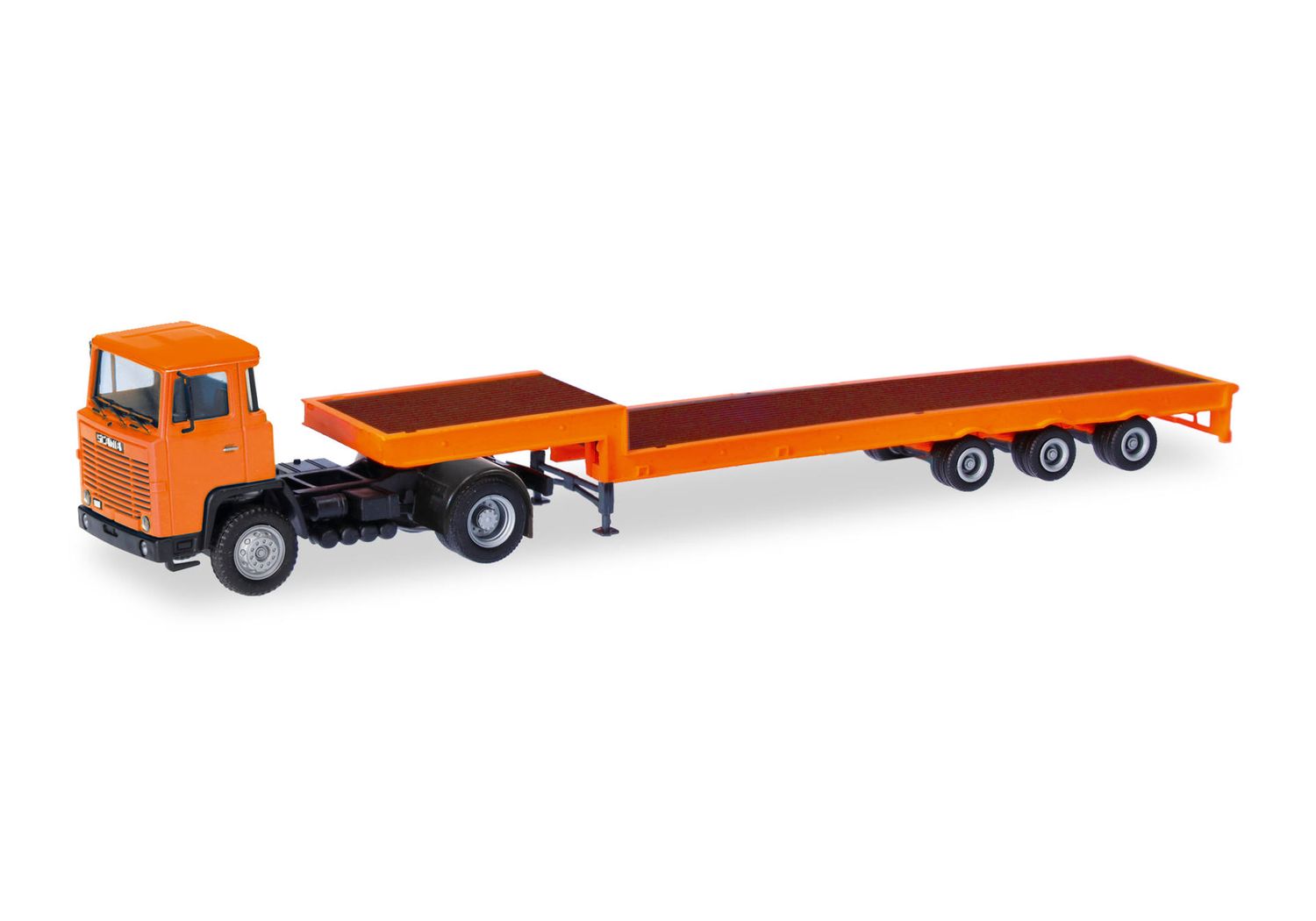 1:87 Herpa - Herpa Basic: Scania 141 Tieflade-Sattelzug orange