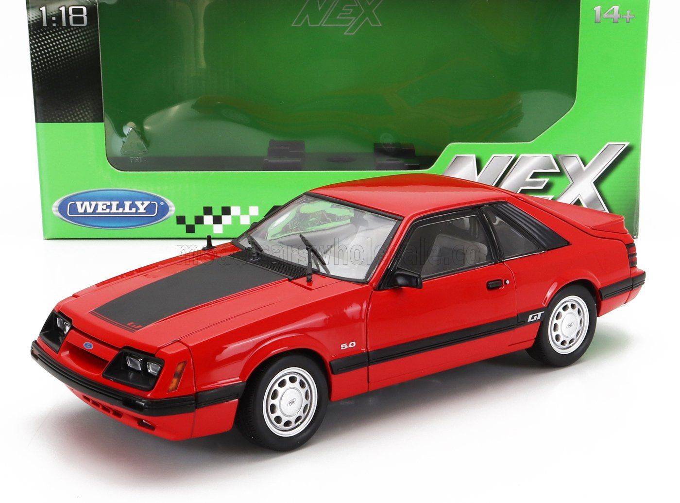 1:18 Welly - 1986 Ford Mustang GT 5.0 Coupe Red Black