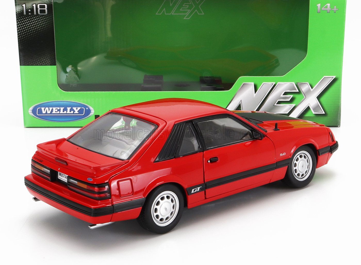 1:18 Welly - 1986 Ford Mustang GT 5.0 Coupe Red Black