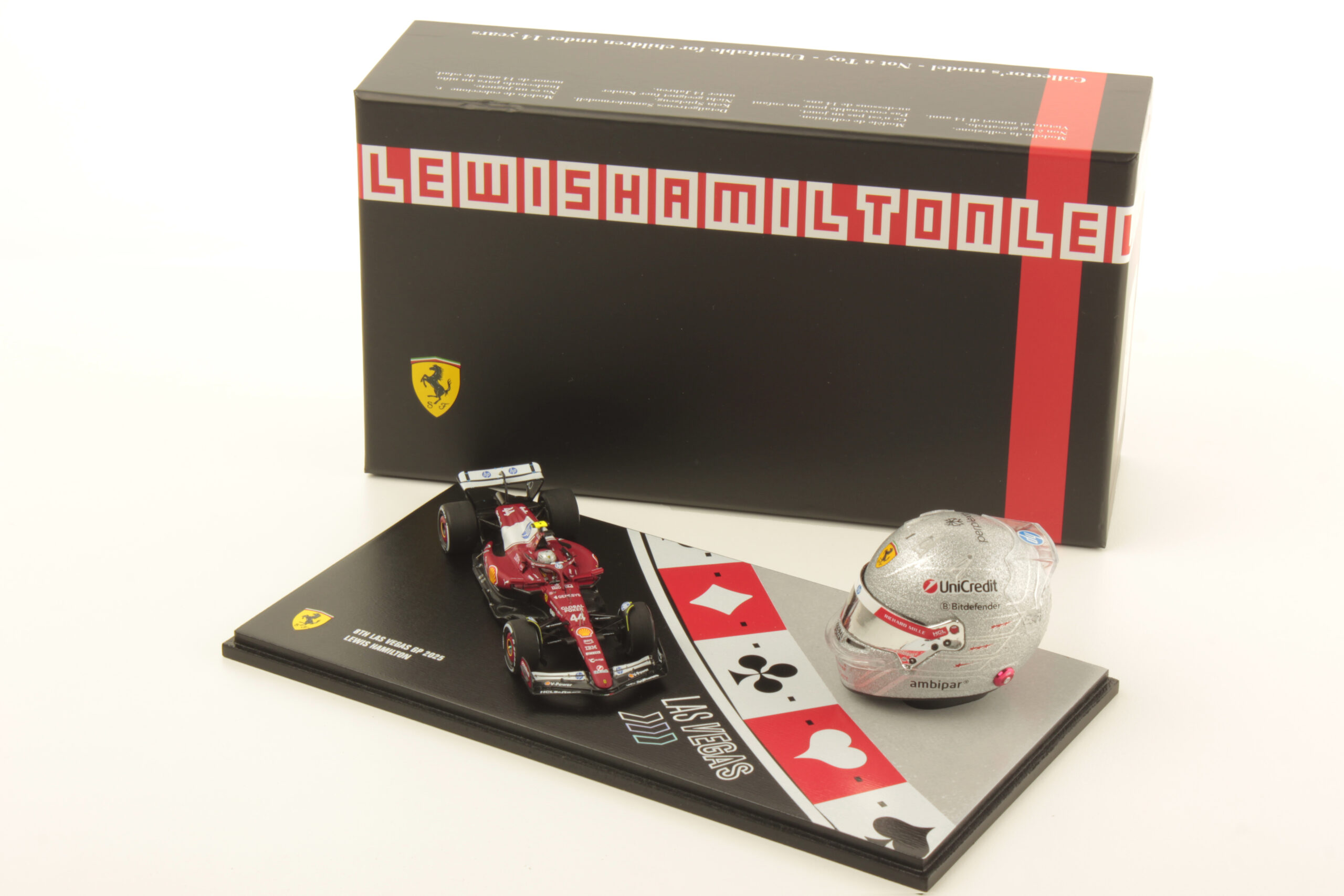 1:43 Looksmart - Ferrari Set F1 SF-25 Team Ferrari HP SF-25 + 1/5 Scale Helmet #16 4th Abu Dhabi GP 2025 C. Leclerc
