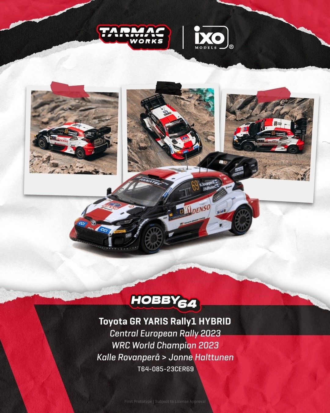 1:64 Tarmac - 2023 Toyota GR Yaris Rally1 Hybrid #69 Kalle Rovanpera/Jonne Halttunen Central European Rally