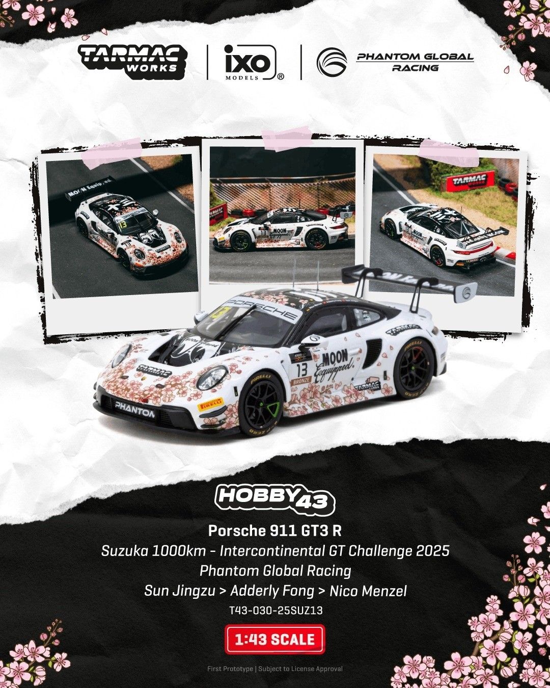 1:43 Tarmac - 2025 Porsche 911 (992) GT3 R #13 Sun Jingzu/Adderly Fong/Nico Menzel Suzuka 1000km Intercontinental GT Challenge Phantom Global Racing 1:43 Tarmac - 2025 Porsche 911 (992) GT3 R #13 Sun Jingzu/Adderly Fong/Nico Menzel Suzuka 1000km Intercontinental GT Challenge Phantom Global Racing