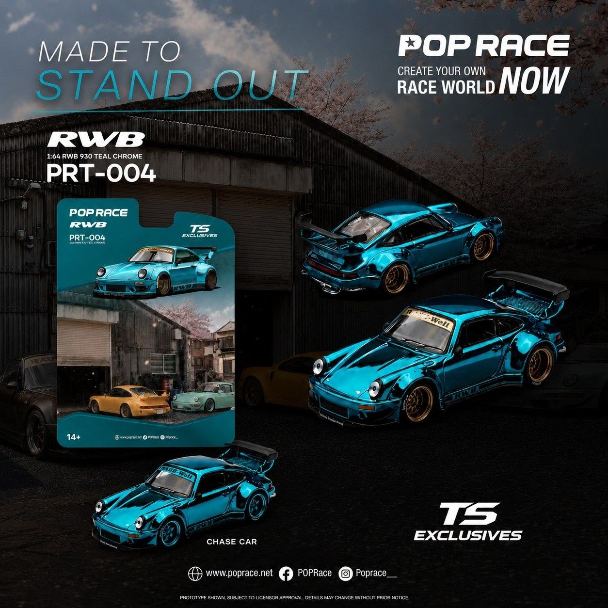 1:64 Pop Race Limited - RWB 930 *Tokyo Station Exclusives*, teal chrome *Enigma Exclusive*