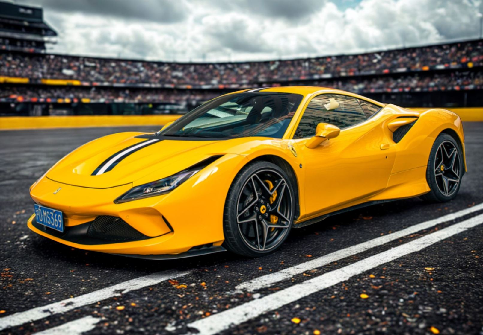 1:43 BBR - 2019 Ferrari F8 Tributo USA Stripe Giallo Tristrato Yellow Metallic