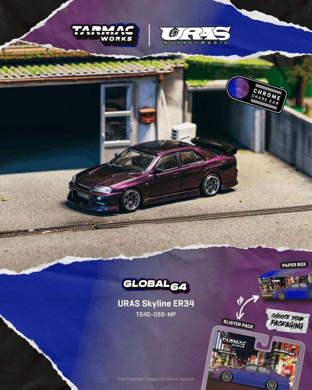 1:64 Tarmac - 2025 Nissan Skyline GTR (ER34), uras midnight purple *Blister*