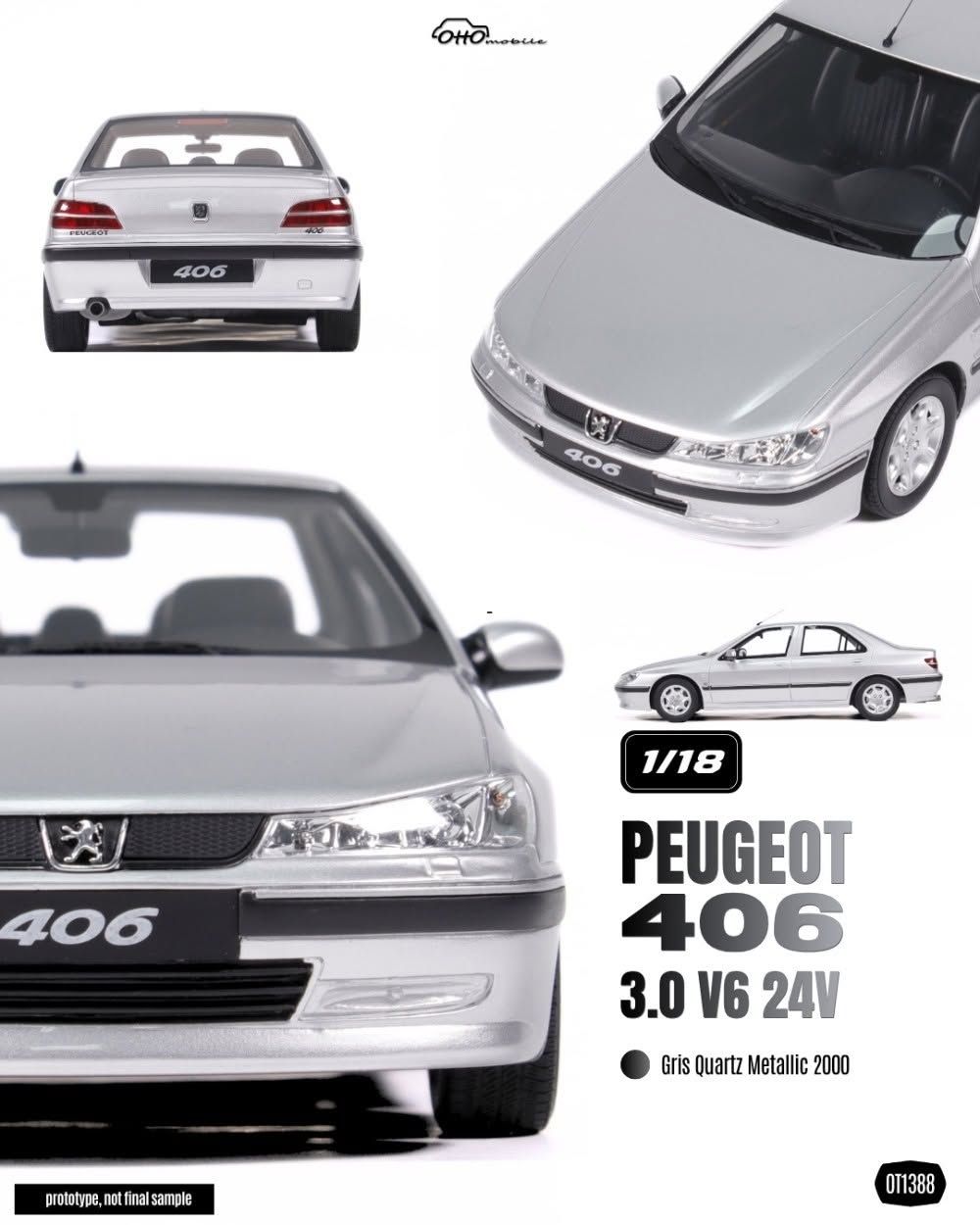 1:18 Otto Mobile - 2000 Peugeot 406 3.0L V6 24V Silver