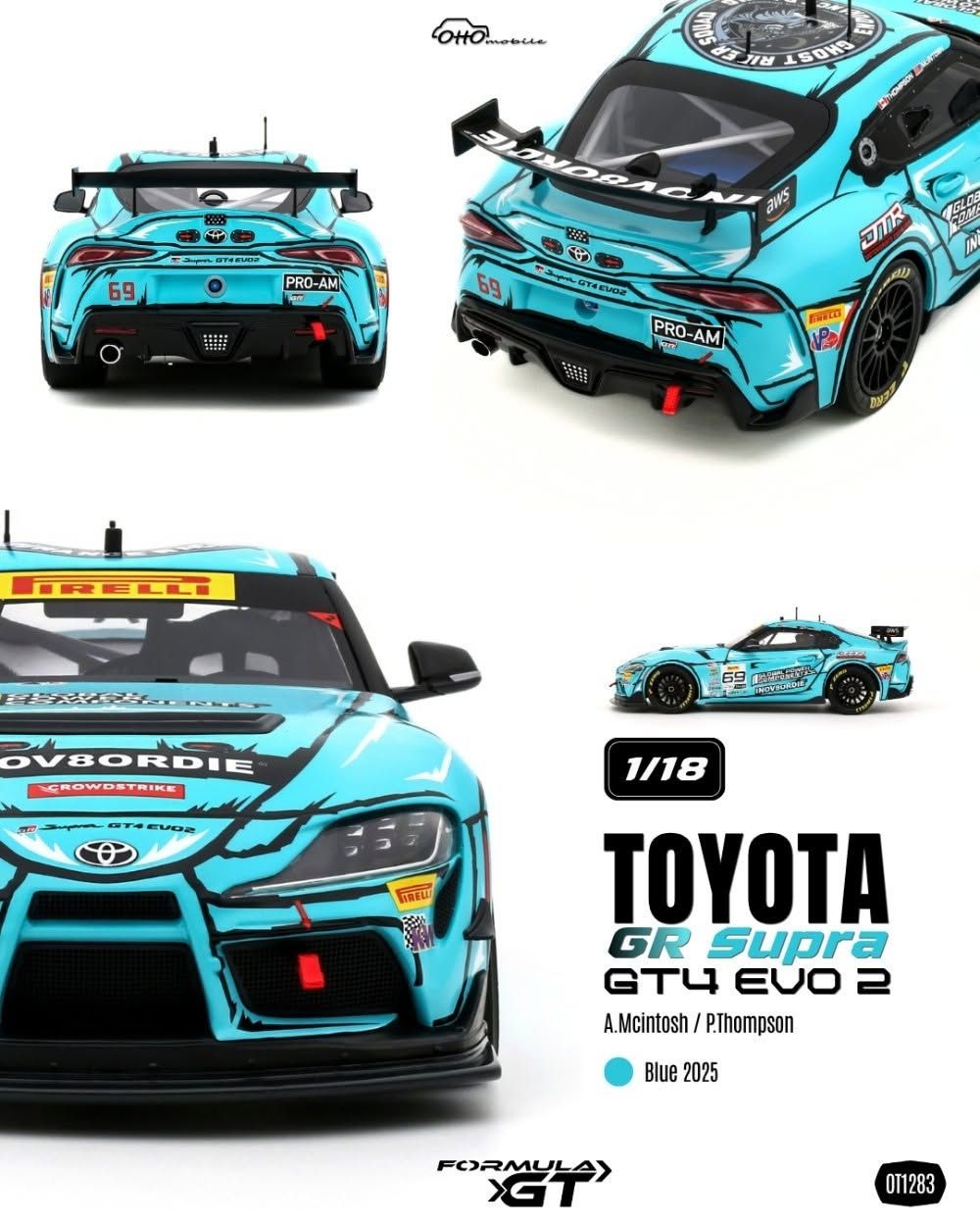 1:18 Otto Mobile - Toyota GR Supra GT4 EVO 2 Team Global Power Components #69 Racing 2025 A. McIntosh - P. Thompson