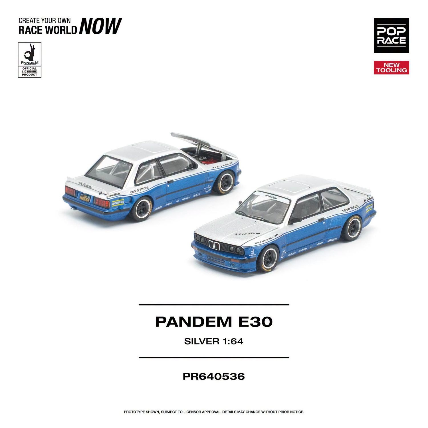 1:64 Pop Race Limited - Pandem E30, silver/blue