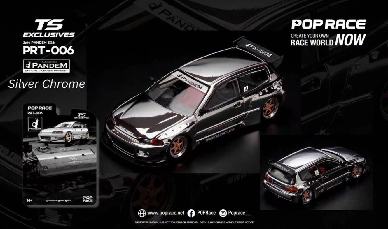 1:64 Pop Race Limited - Pandem EG6 *Tokyo Station Exclusives* silver chrome