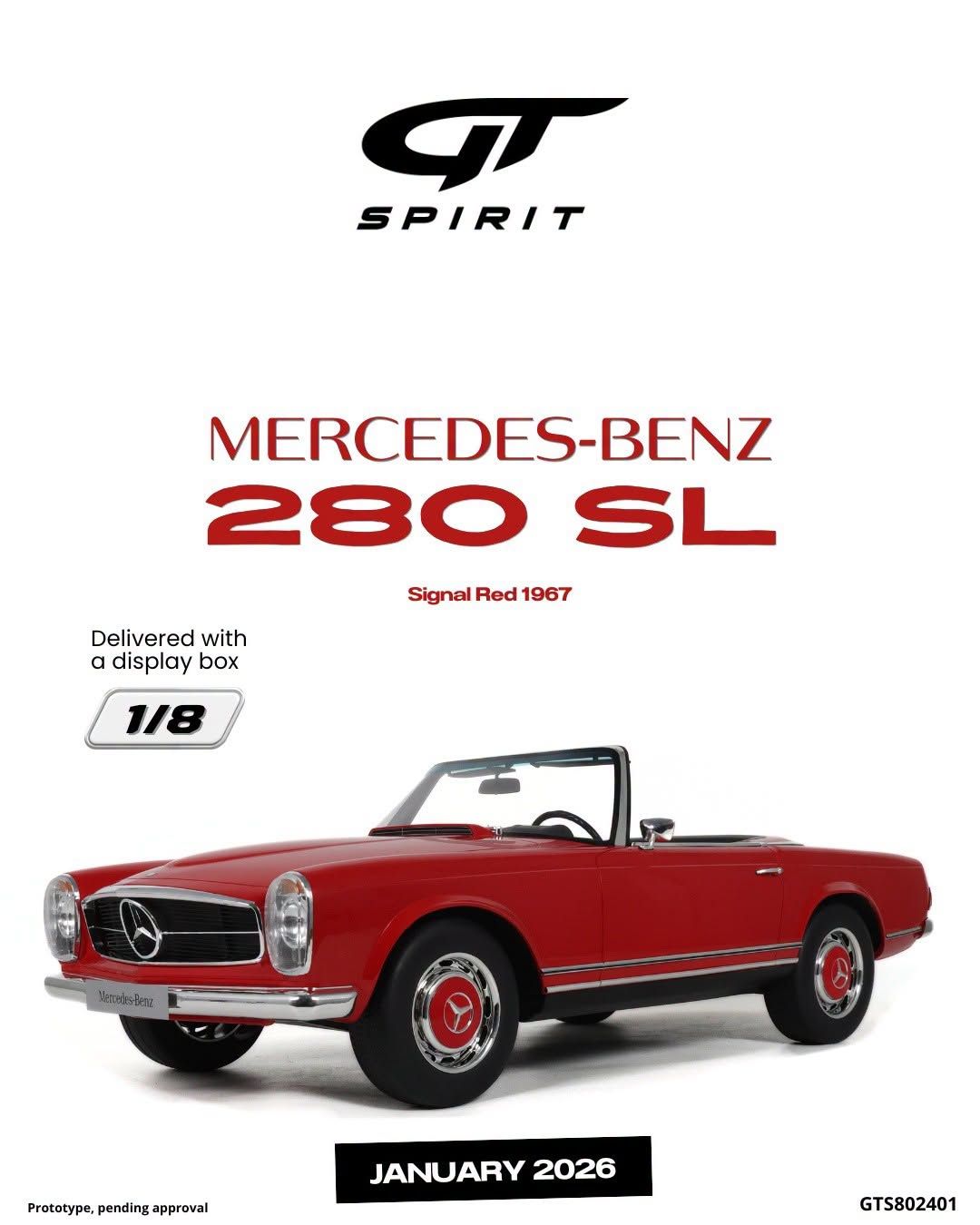 1:8 GT Spirit - 1967 Mercedes-Benz 280 SL Pagoda (W113) Signal Red *with Showcase* 1:8 GT Spirit - 1967 Mercedes-Benz 280 SL Pagoda (W113) Signal Red *with Showcase*
