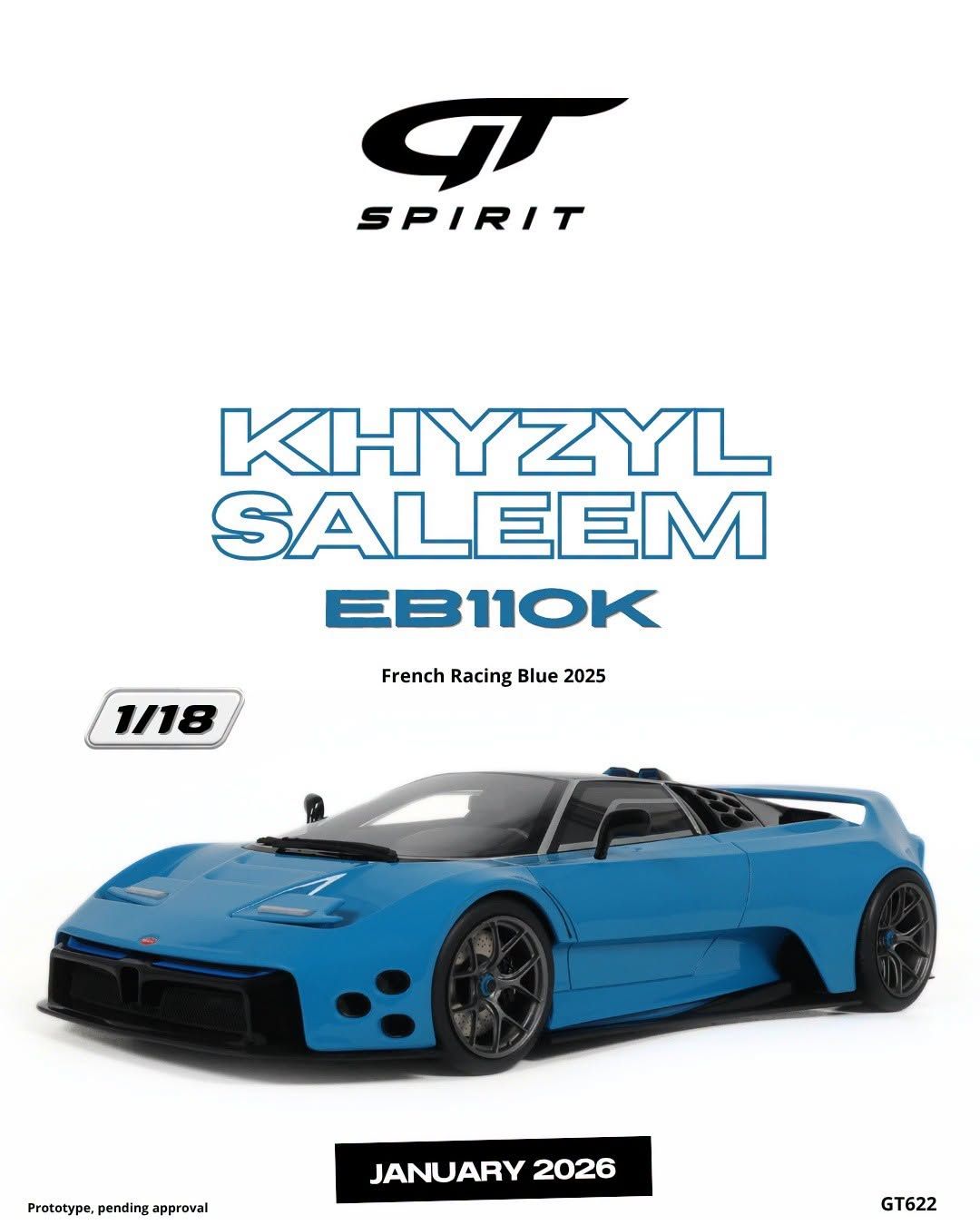1:18 GT Spirit - 2025 Bugatti EB110K Khyzyl Saleem French Racing Blue 1:18 GT Spirit - 2025 Bugatti EB110K Khyzyl Saleem French Racing Blue