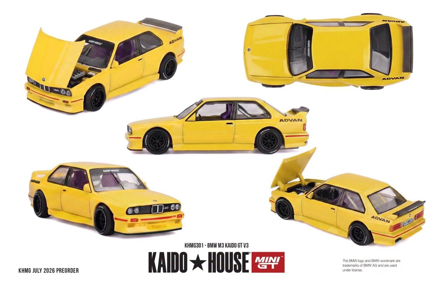 1:64 Mini GT - 1989 BMW M3 (E30) Kaido GT V3, yellow