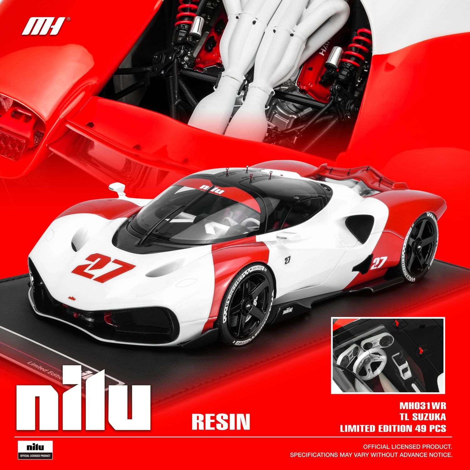 1:18 Motorhelix - 2024 Nilu Nilu27 V12 6.5L 1070 hp #27 White