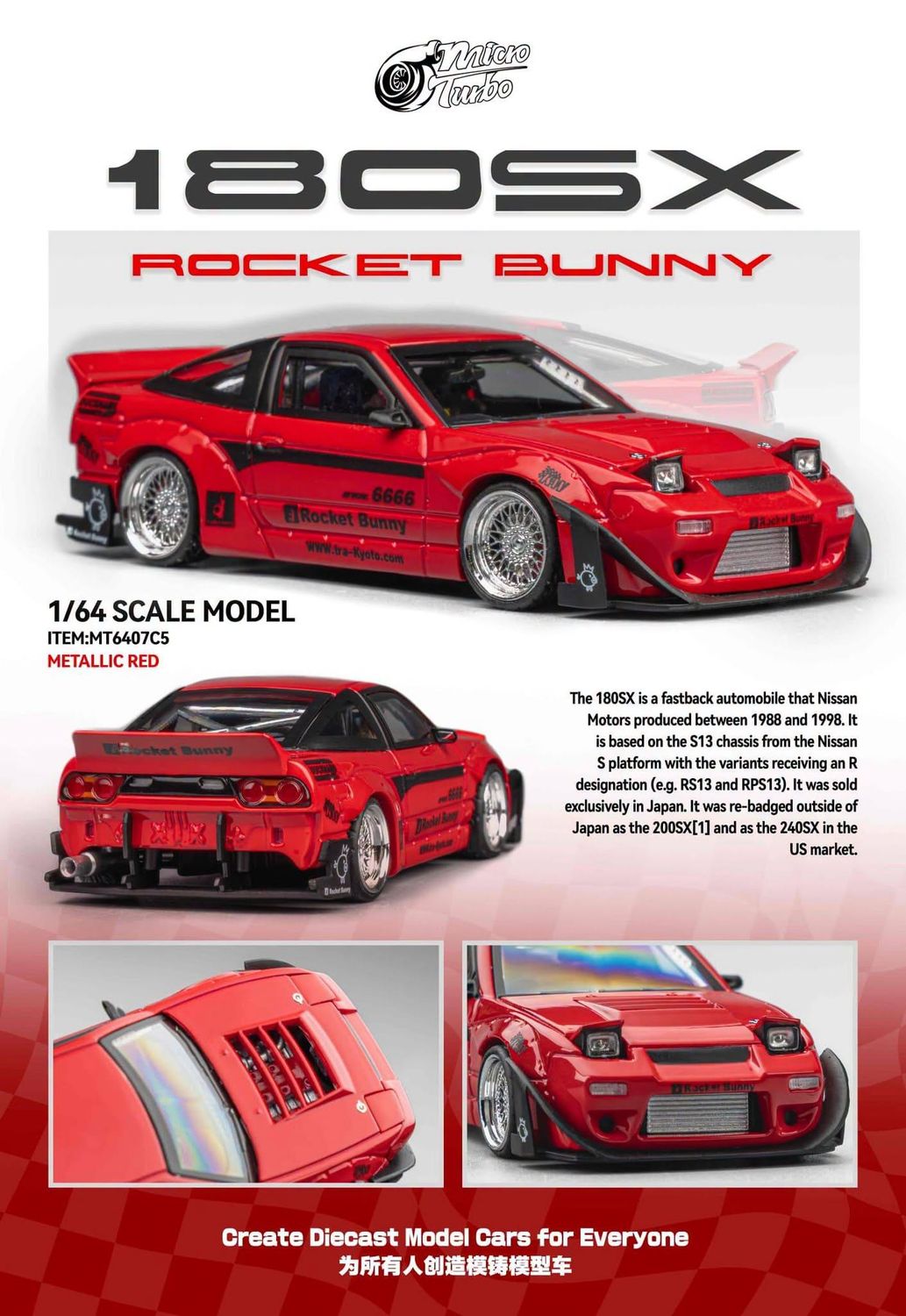 1:64 Microturbo - Rocket Bunny 180SX, metallic red