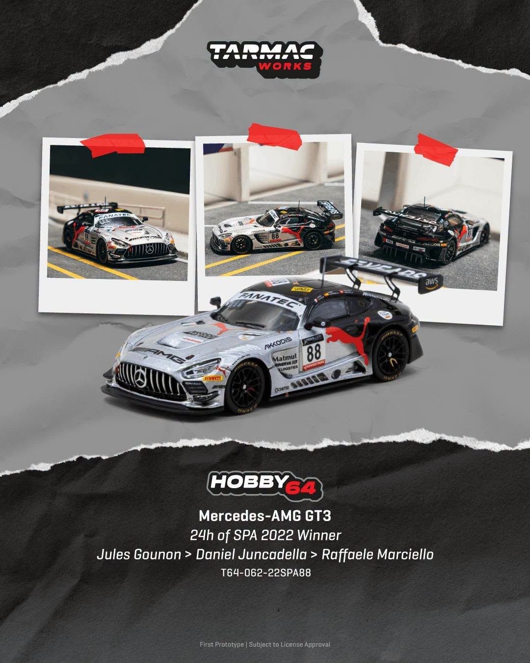 1:64 Tarmac - 2022 Mercedes-Benz AMG GT GT3 #88 Jules Gounon 24h of SPA Winner