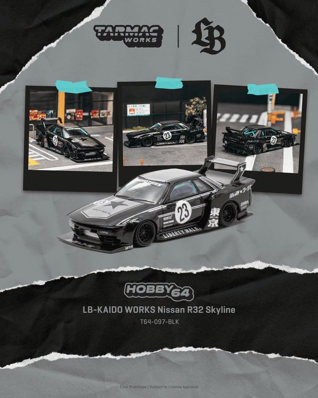 1:64 Tarmac - 2025 Nissan Skyline (R32) LB-Kaido Works, black 1:64 Tarmac - 2025 Nissan Skyline (R32) LB-Kaido Works, black