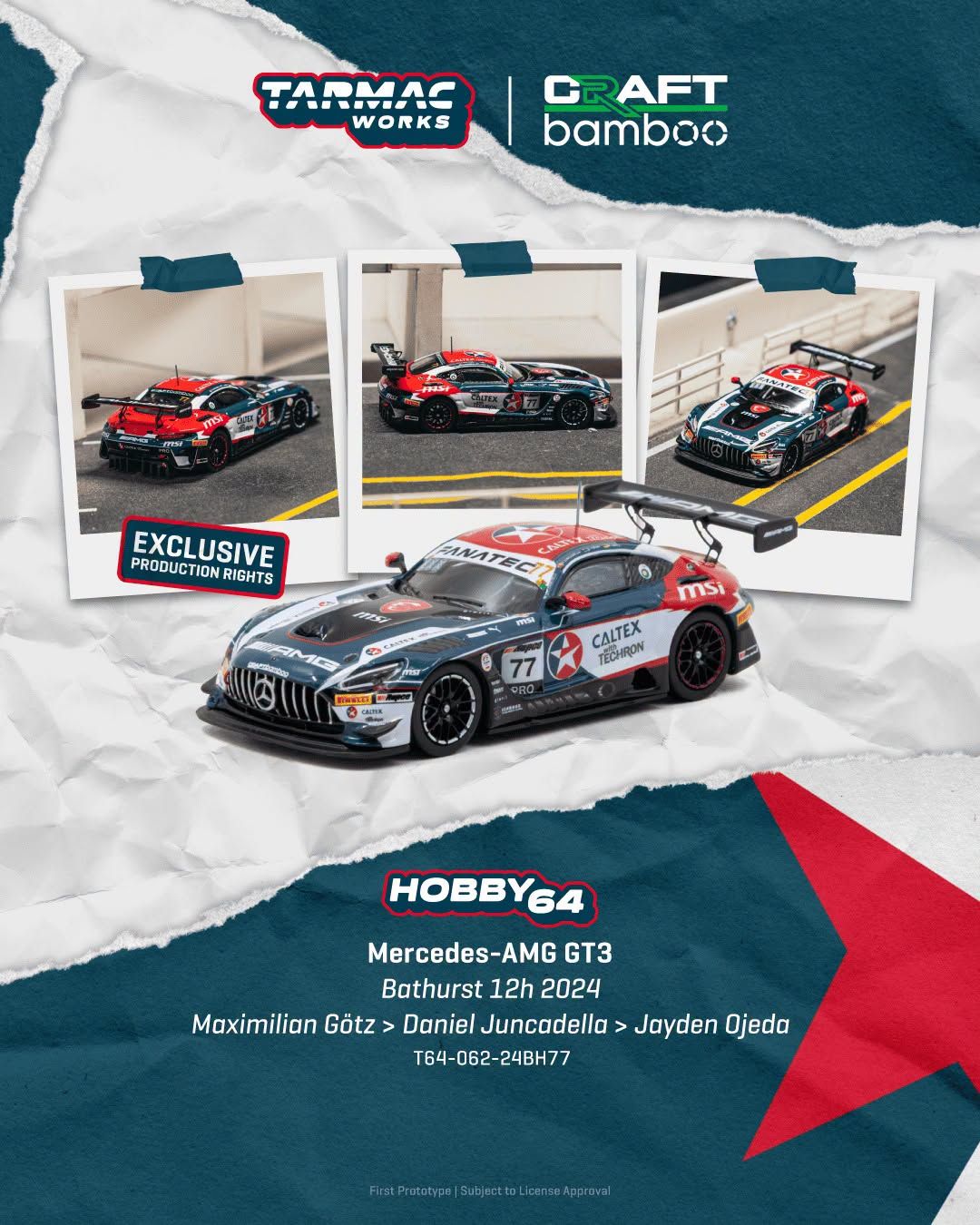 1:64 Tarmac - 2024 Mercedes-Benz AMG GT GT3 #77 Maximilian Gotz Bathurst 12h