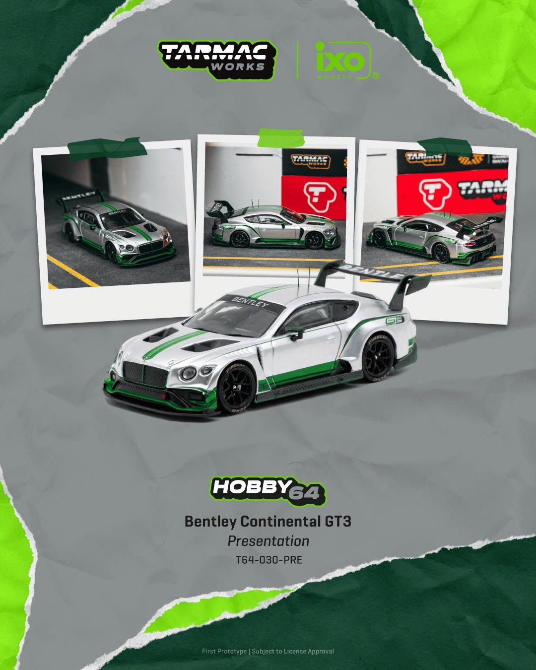 1:64 Tarmac - 2018 Bentley Continental GT3 Presentation, silver/green