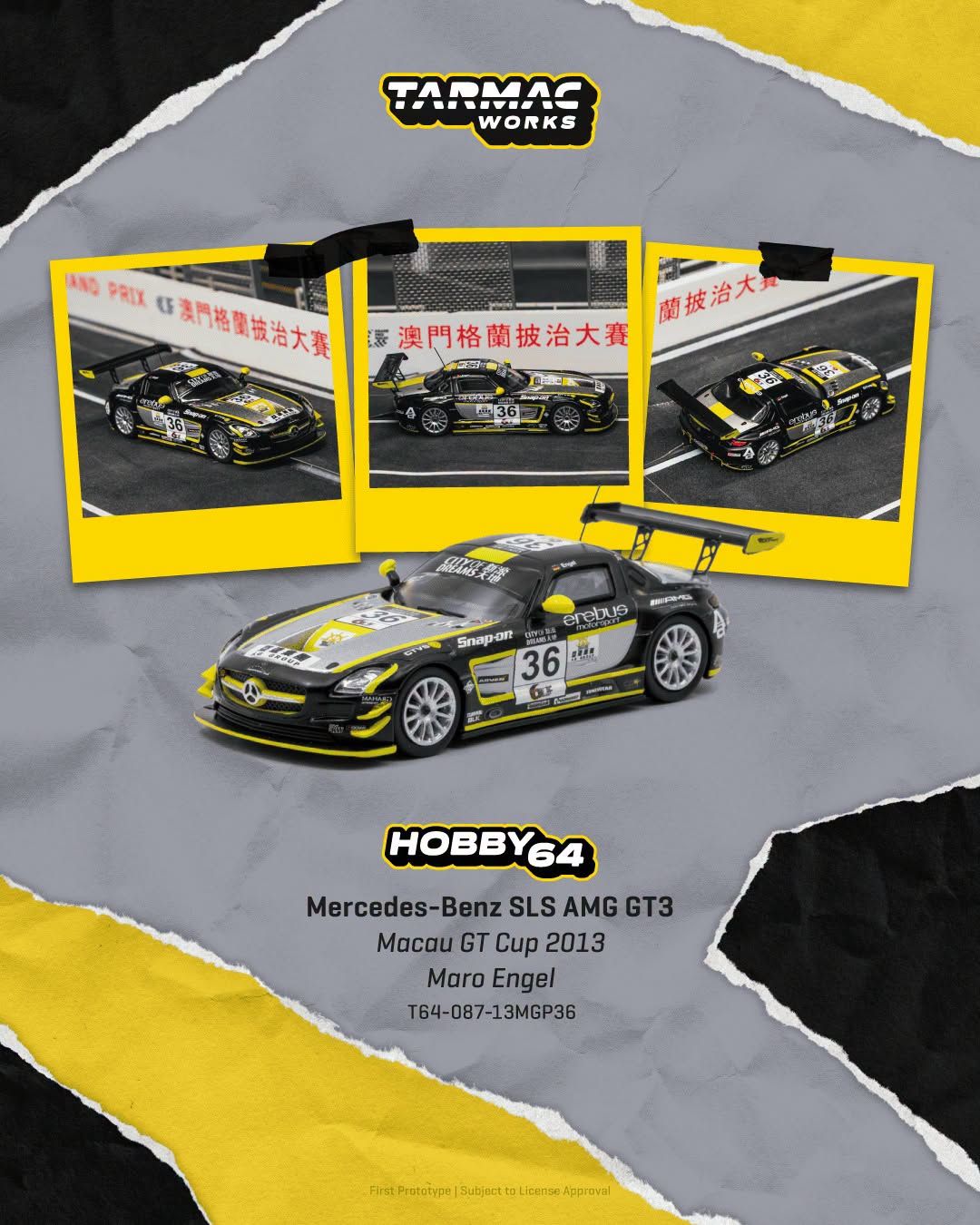 1:64 Tarmac - 2013 Mercedes-Benz SLS AMG GT3 #36 Maro Engel Macau GT Cup