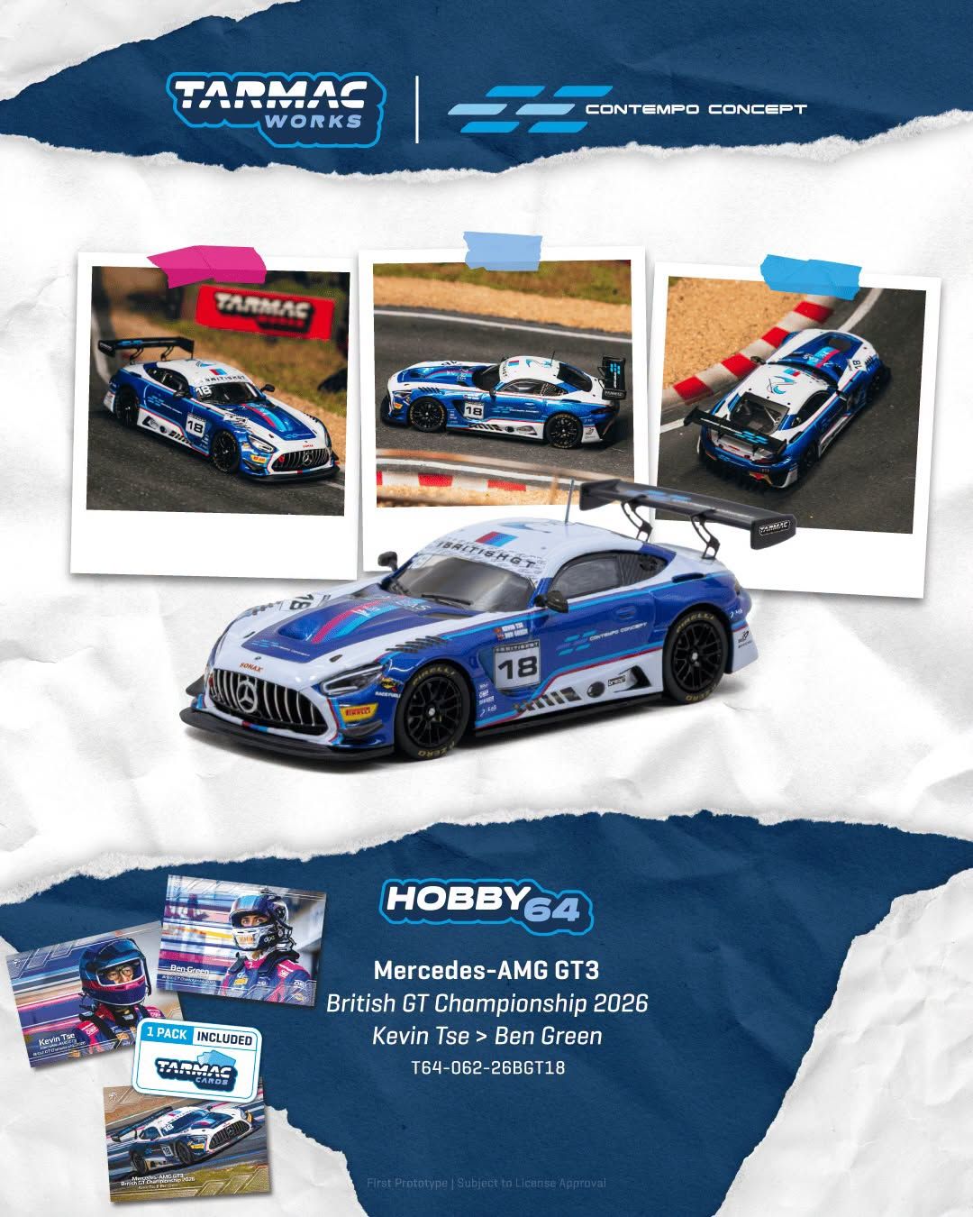 1:64 Tarmac - 2026 Mercedes-Benz AMG GT GT3 #18 Kevin TSE British GT Championship *Tarmac Cards*