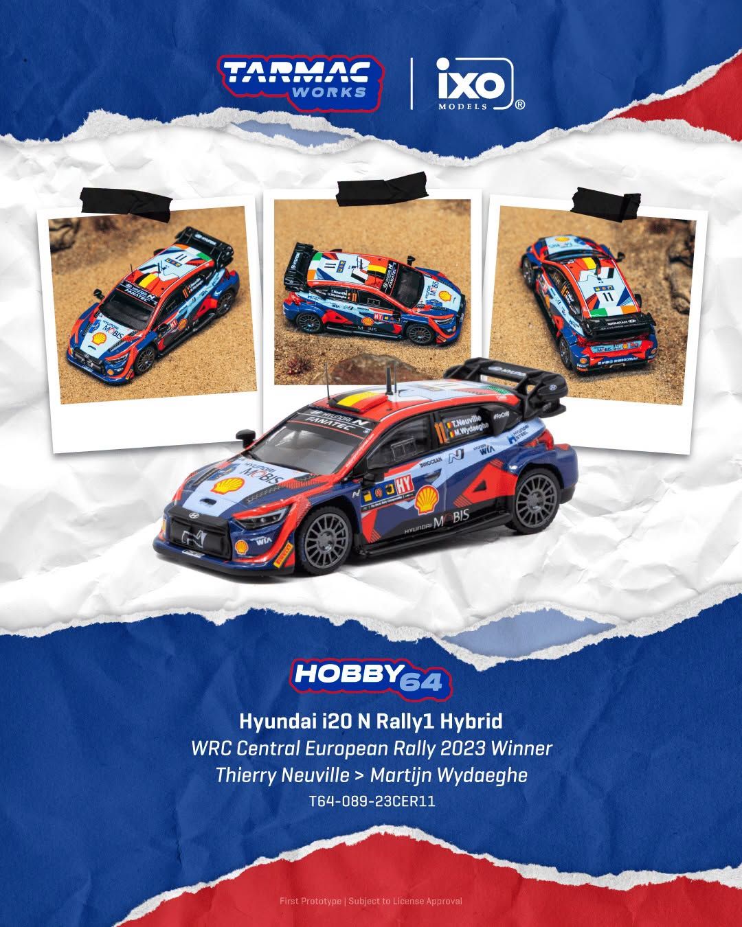 1:64 Tarmac - 2023 Hyundai i20N Rally 1 Hybrid #11 Thierry Neuwille WRV Central European Rally