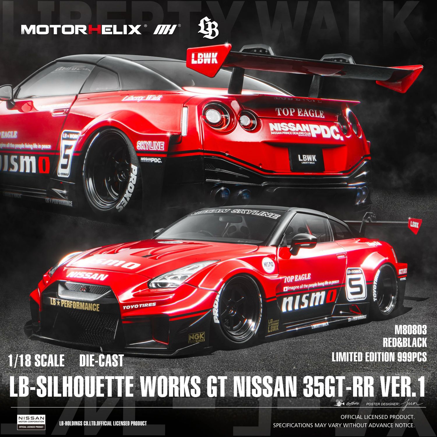 1:18 Motorhelix - 2020 Nissan GT-R (R35) LBWK Silhouette Works Racing Red