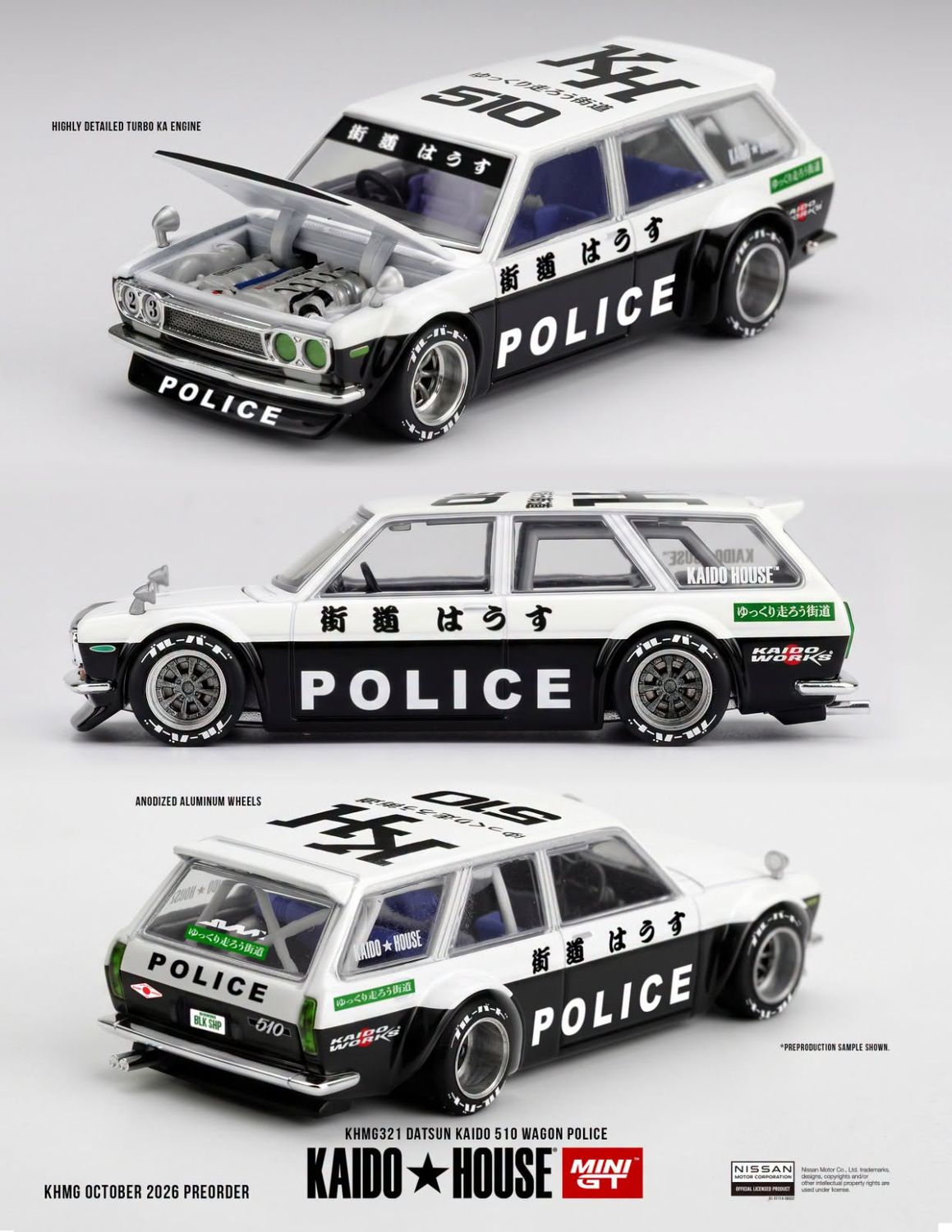 1:64 Mini GT - 1969 Datsun 510 Datsun Kaido 510 Wagon Police