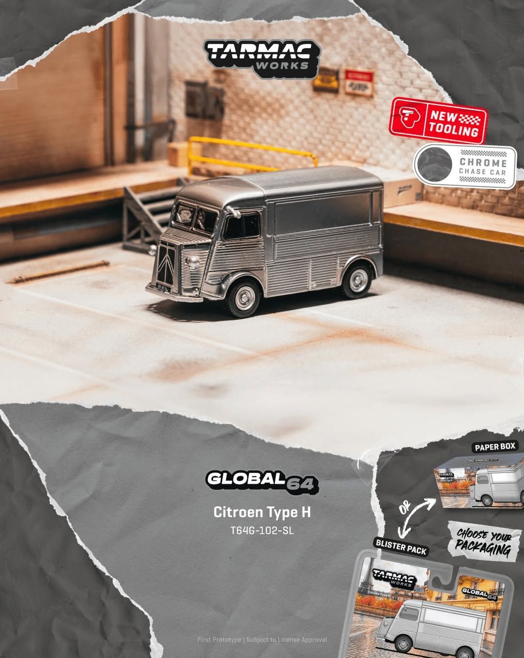1:64 Tarmac - 1969 Citroen Type H, gris metal irise *Blister*