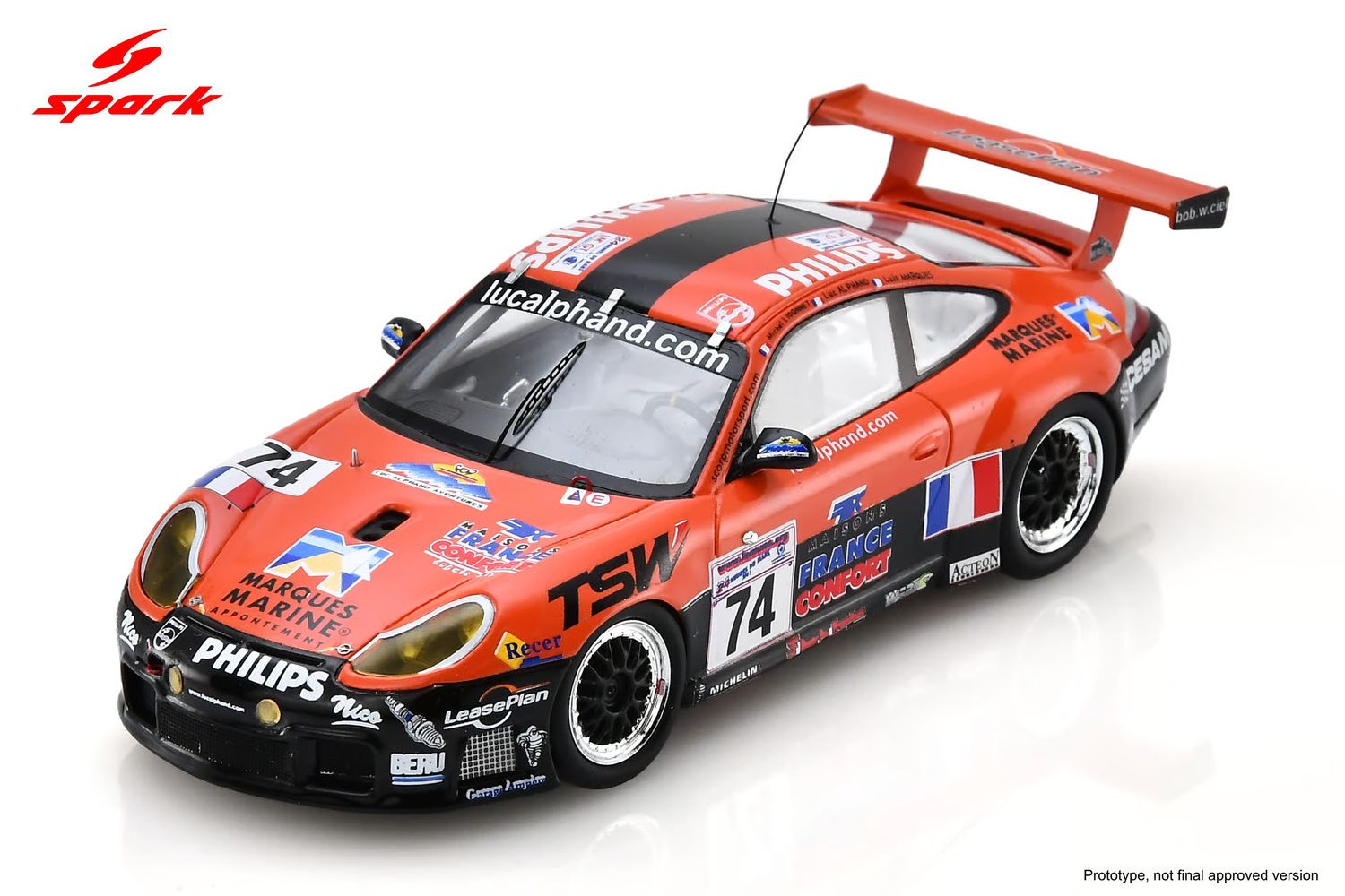 1:43 Spark - Porsche GT3 RS #74 17th Le Mans 24H 2001 L. Alphand M. Ligonet L. Marques