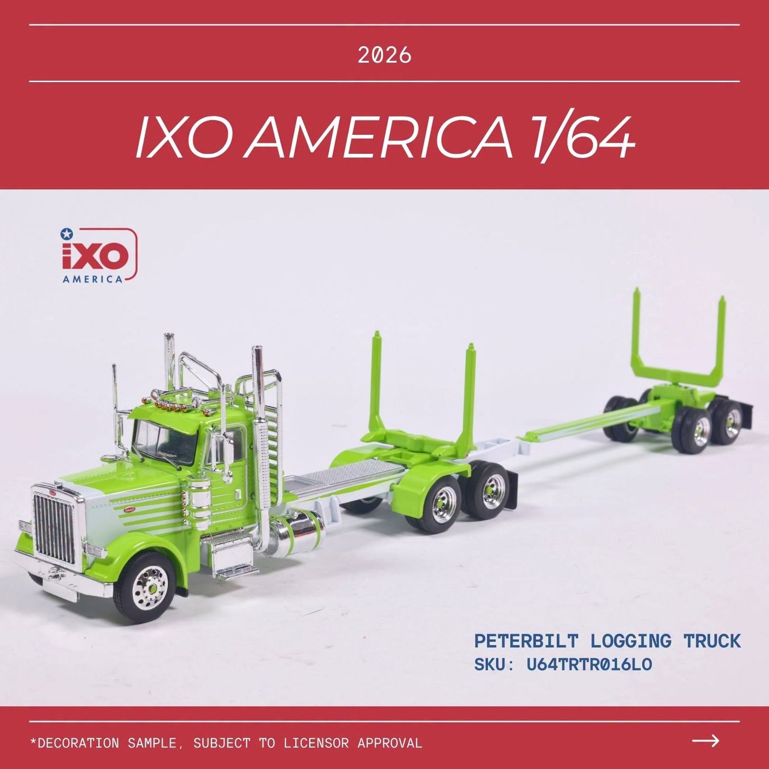 1:64 Ixo USA - Peterbilt Logging Truck Light Green