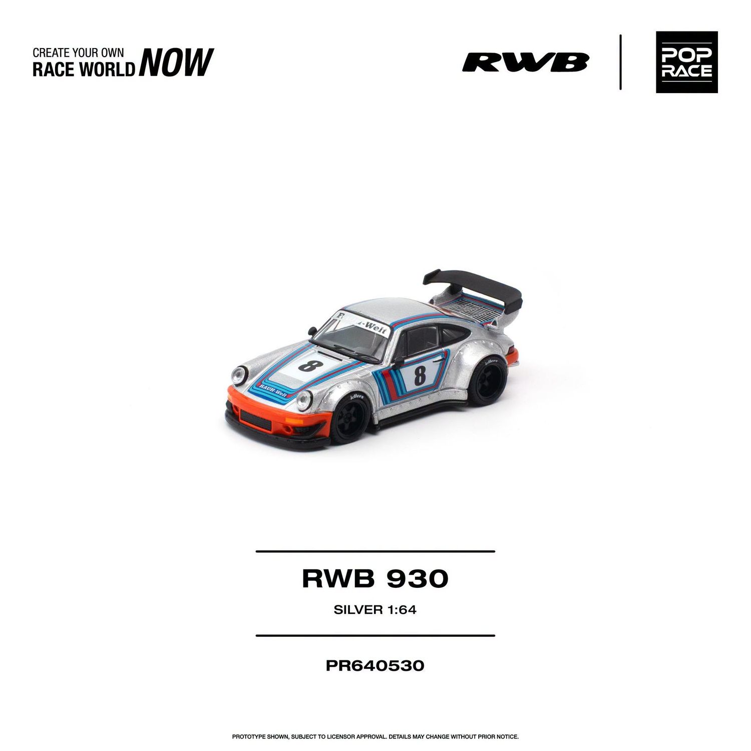 1:64 Pop Race Limited - Porsche RWB 930, silver