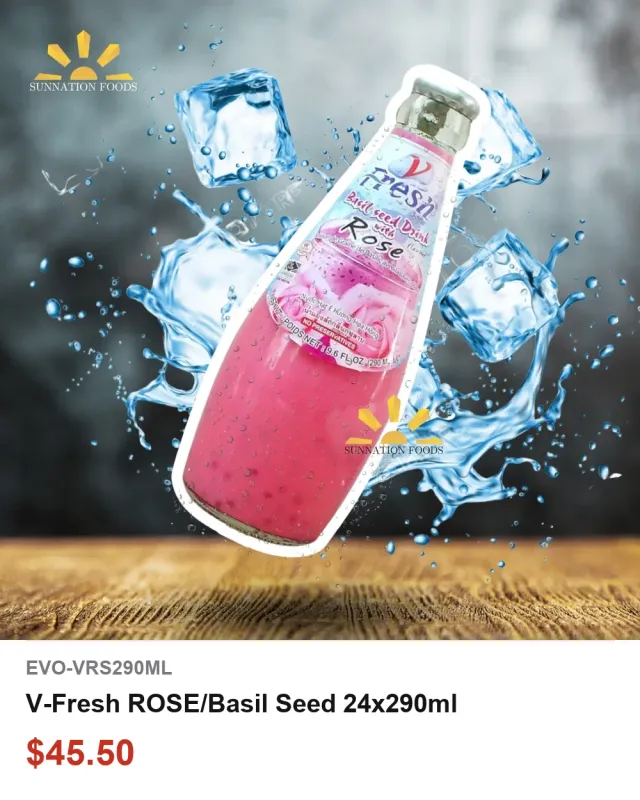 V-Fresh Rose Basil Seed Drink 24 x 290ml