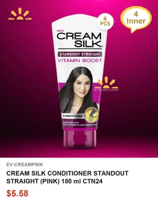 CREAM SILK CONDITIONER STANDOUT STRAIGHT (PINK) 180 ml CTN24