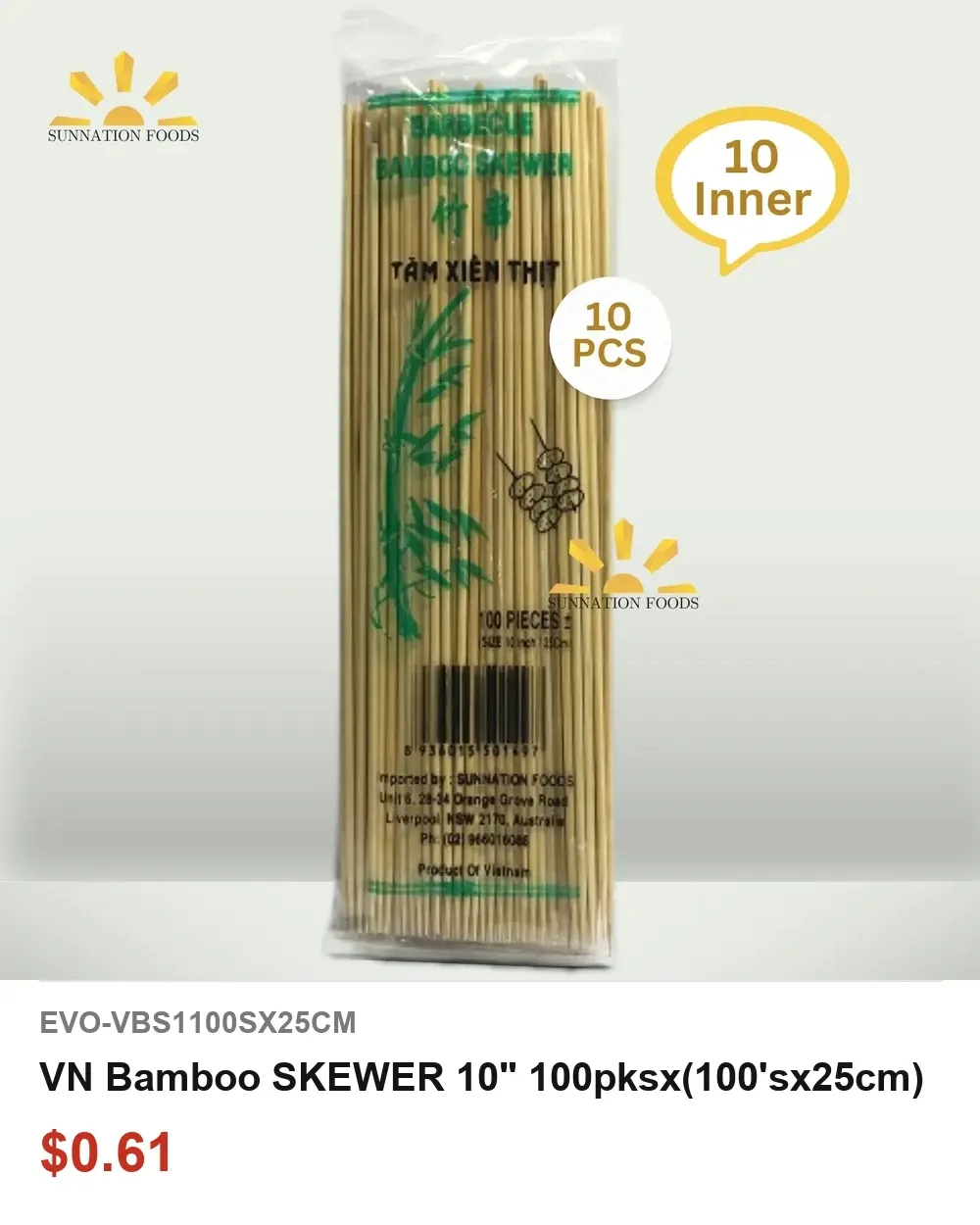 VN Bamboo SKEWER 10- 100pksx(100sx25cm)