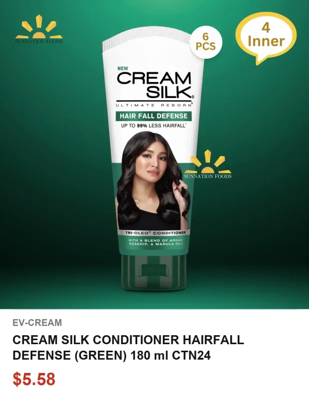 CREAM SILK CONDITIONER HAIRFALL DEFENSE (GREEN) 180 ml CTN24