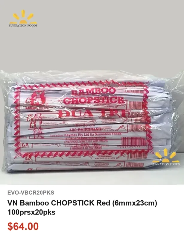 VN Bamboo CHOPSTICK Red (6mmx23cm) 100prsx20pks