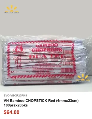 VN Bamboo CHOPSTICK Red (6mmx23cm) 100prsx20pks