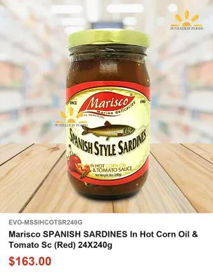 Marisco SPANISH SARDINES In Hot Corn Oil &amp; Tomato Sc (Red) 24X240g