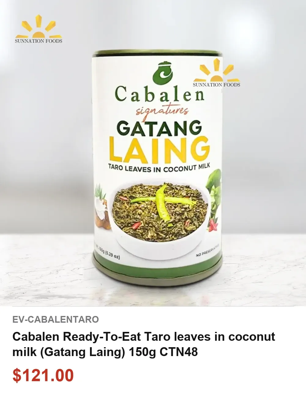 Cabalen Ready-To-Eat Taro leaves in coconut milk (Gatang Laing) 150g CTN48