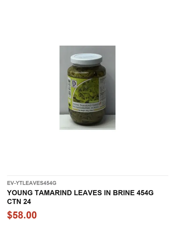 YOUNG TAMARIND LEAVES IN BRINE 454G CTN 24