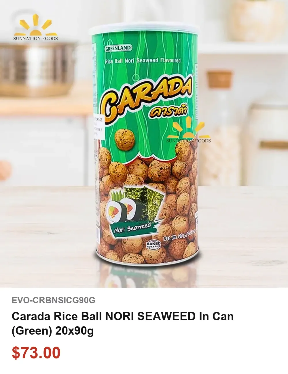 Carada Rice Ball NORI SEAWEED In Can (Green) 20x90g